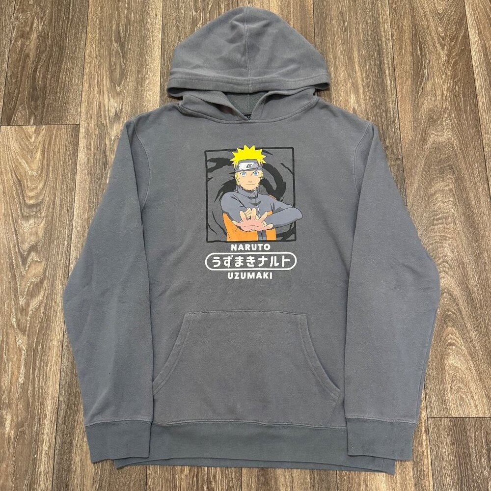 Vintage Naruto Shippuden Hoodie Men's Large Gray Shonen Jump Anime VIZ Media Y2K